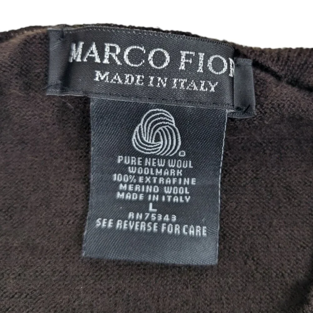Marco Fiori Sweater Mens Size‎ L Brown Argyle Made In Italy Merino Wool Business